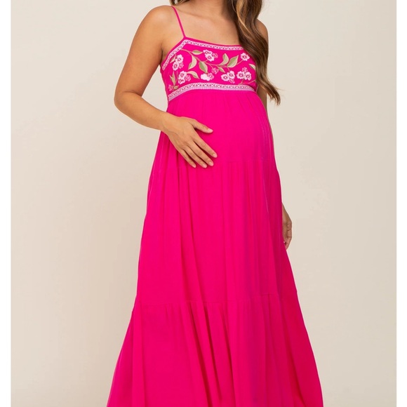 Mauve Floral Embroidery Maternity Maxi Dress - Picture 3 of 3